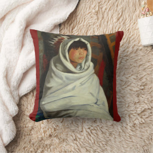 Indian Girl in a White Blanket Robert Henri Cushion