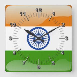 Indian glossy flag square wall clock
