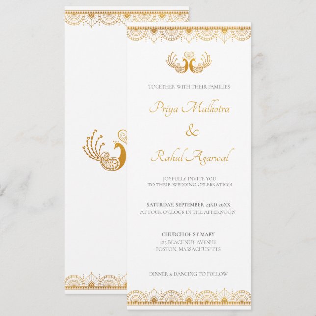 Indian Gold Ethnic Wedding Invitation Card (Front/Back)