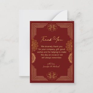  indian gold red geometric  thank you wedding   card