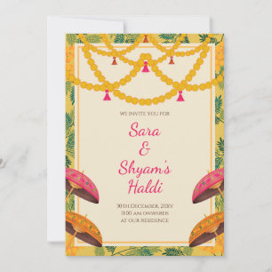 Indian Haldi Invite Marigold Floral Yellow Card