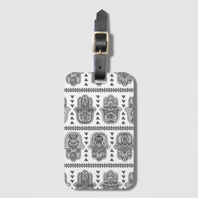Indian Hand Drawn Hamsa Doodle Luggage Tag (Front Vertical)
