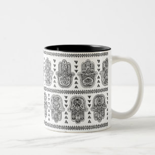 Indian Hand Drawn Hamsa Doodle Two-Tone Coffee Mug