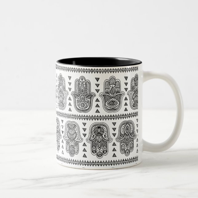 Indian Hand Drawn Hamsa Doodle Two-Tone Coffee Mug (Right)