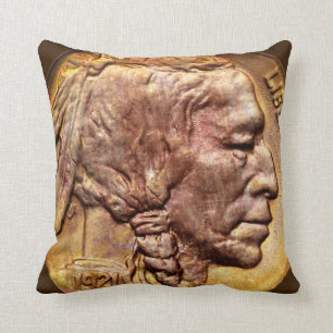 Indian Head Nickel Coin Vintage Western Style Art Cushion