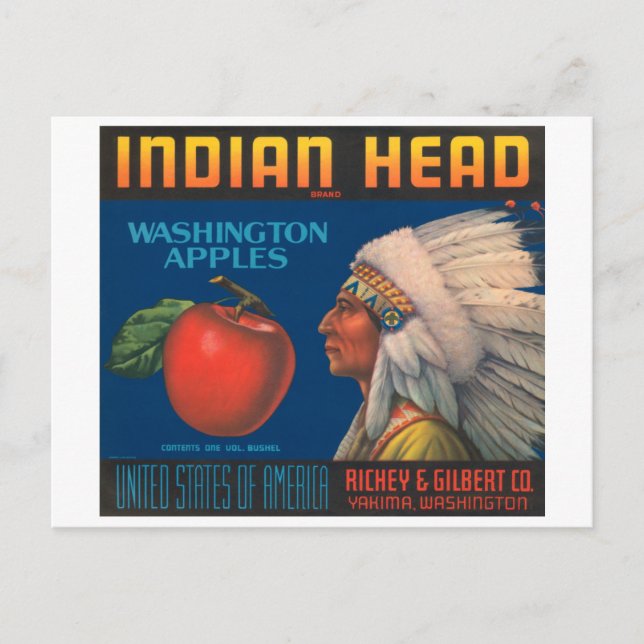 Indian Head Washington Apples Vintage Crate Label Postcard (Front)