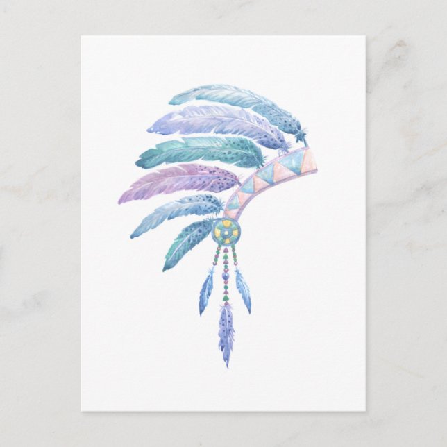 Indian Headdress in Watercolour Postcard (Front)