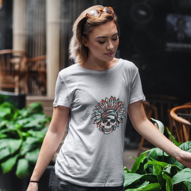 Indian Headdress Skull Glitch T-Shirt (Creator Uploaded)