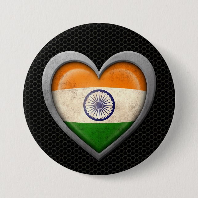 Indian Heart Flag Steel Mesh Effect 7.5 Cm Round Badge (Front)