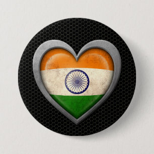 Indian Heart Flag Steel Mesh Effect 7.5 Cm Round Badge