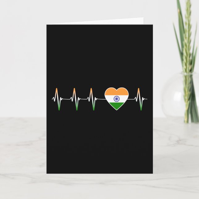 Indian Heartbeat I Love India Flag Heart Country Card (Front)