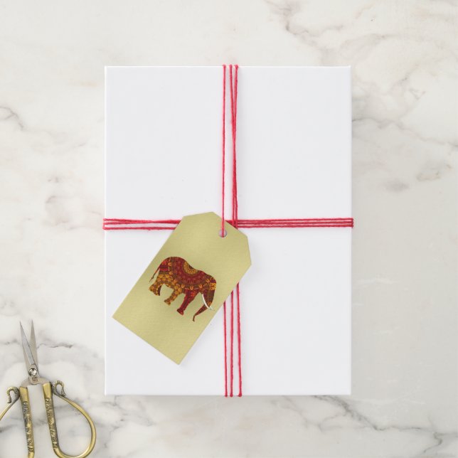 Indian Henna Elephant Design Gift Tags (With Twine)