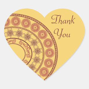 Indian Henna Thank You Heart Shaped Sticker