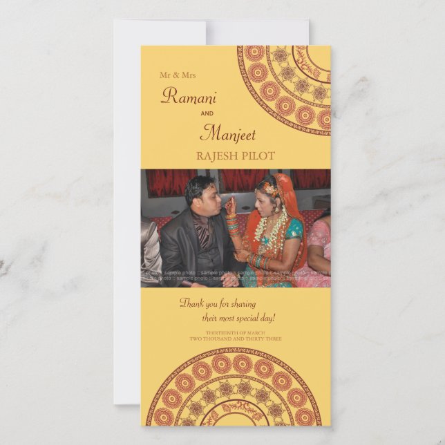 Indian Henna Wedding Thank You Photo Card (Front)