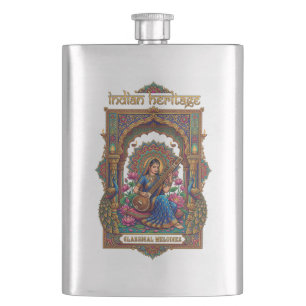 Indian Heritage: Classical Musician Veena Art Hip Flask