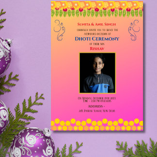 Indian Hindu Boy Dhoti Ceremony Pancha Kattu Invit Invitation