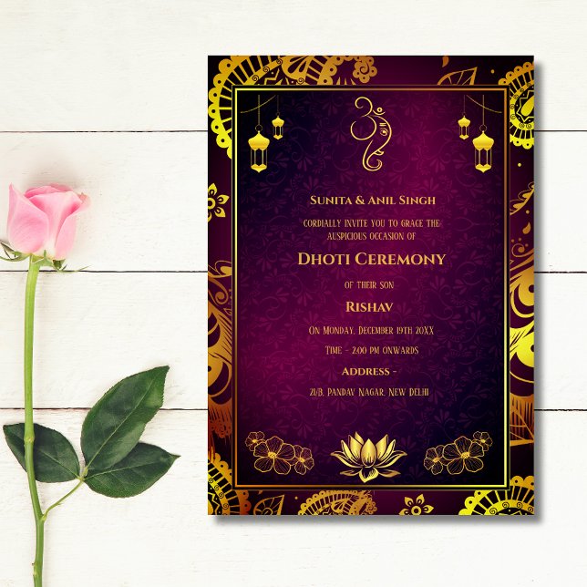 Indian Hindu Boy Dhoti Ceremony Pancha Kattu Invitation (Creator Uploaded)