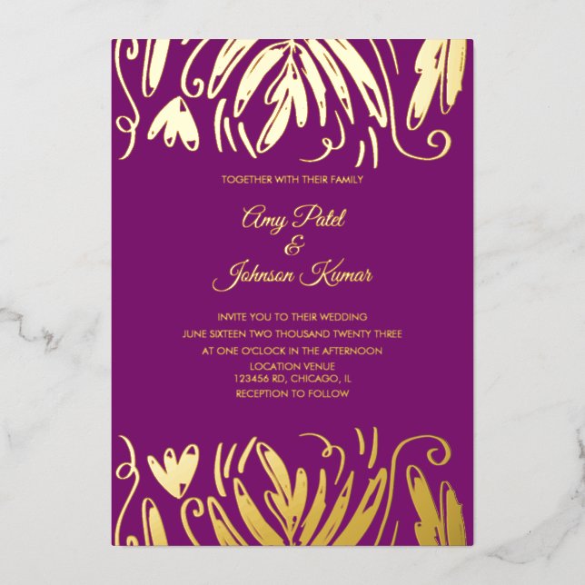 Indian Hindu Drawn Swirls Floral Wedding Pressed   (Front)