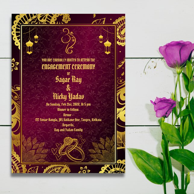 Indian Hindu Engagement Ceremony Golden Elements Invitation (Creator Uploaded)