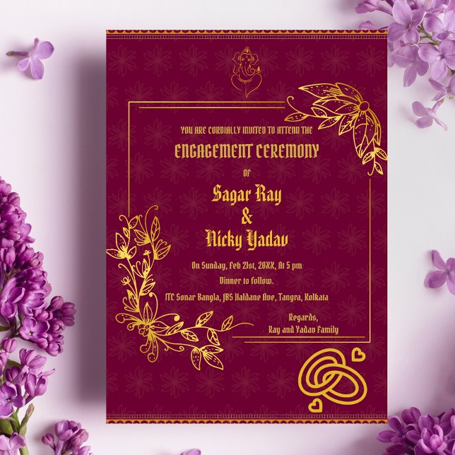 Indian Hindu Engagement Ceremony Golden Elements Invitation (Creator Uploaded)