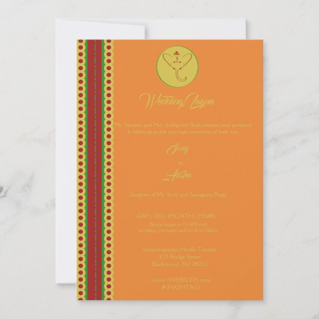 Indian Hindu Ganesh Wedding Invite Garba Mehndi (Front)