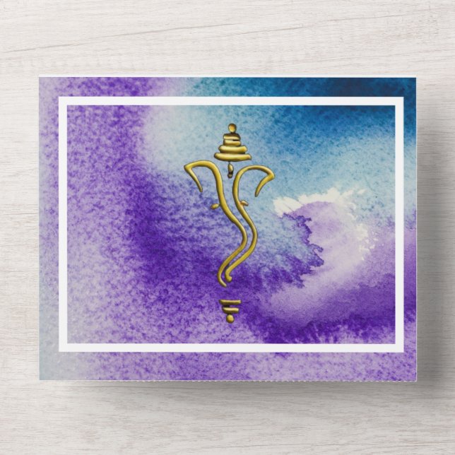 Indian Hindu Ganesha vibrant watercolor  All In One Invitation (Front)