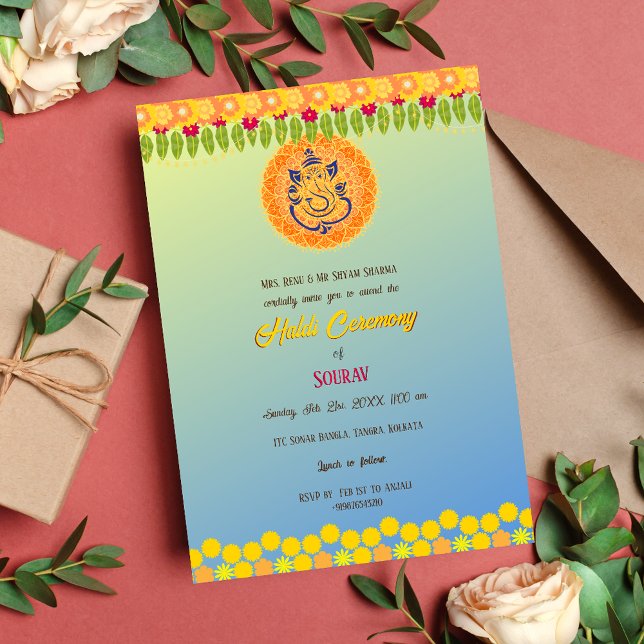 Indian Hindu Groom Haldi Ceremony Floral Invitation (Creator Uploaded)