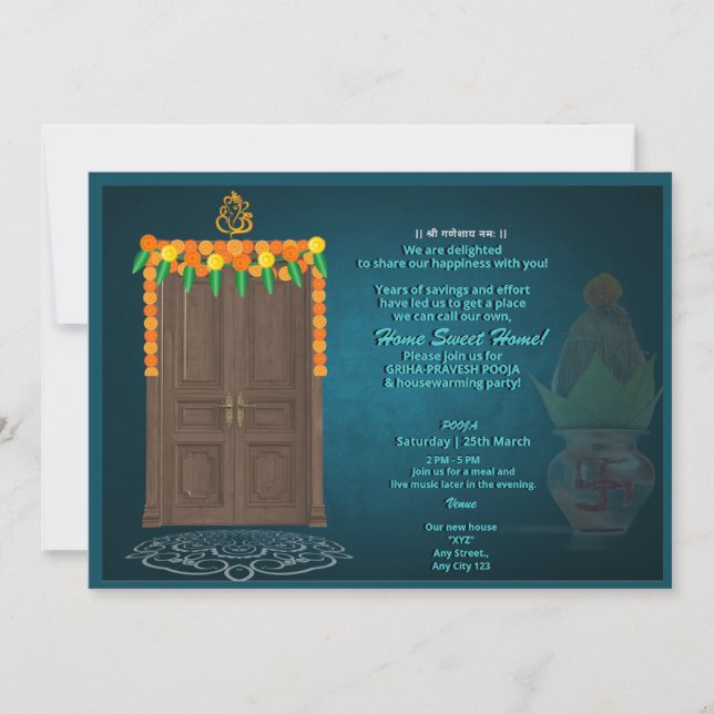 Indian Hindu House Warming Grihapravesh Invitation (Front)