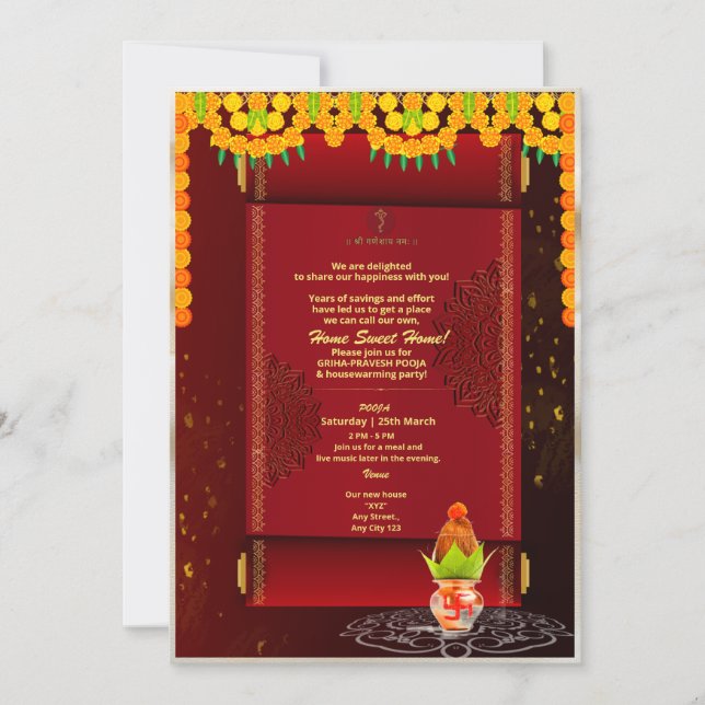 Indian Hindu House Warming Grihapravesh Invitation (Front)