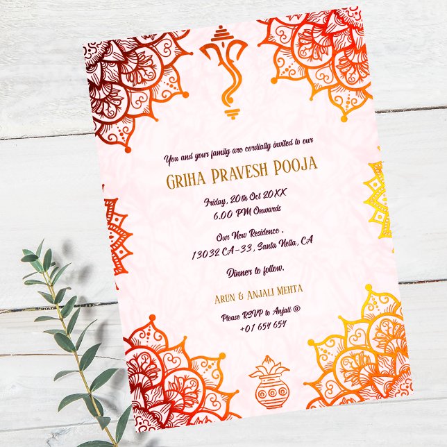 Indian Hindu Housewarming Griha Pravesh Golden Invitation (Creator Uploaded)