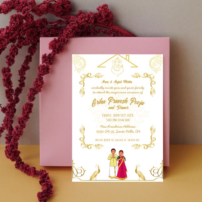 Indian Hindu Housewarming Griha Pravesh Golden Invitation (Creator Uploaded)