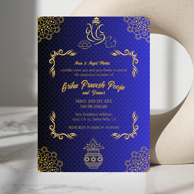 Indian Hindu Housewarming Griha Pravesh Golden Invitation (Creator Uploaded)