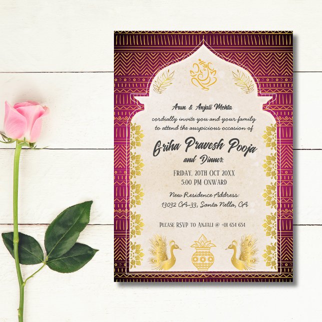 Indian Hindu Housewarming Gruhapravesam Golden Invitation (Creator Uploaded)