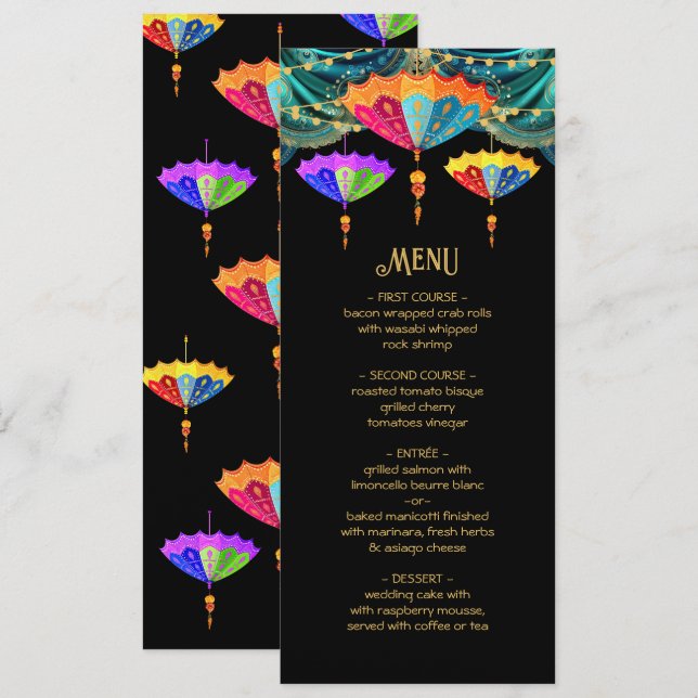 Indian Hindu Parasol lights Wedding Menu (Front/Back)