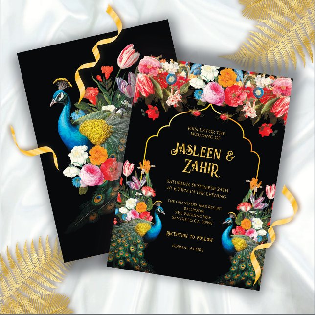Indian Hindu Peacock Floral Wedding Invitation (Creator Uploaded)