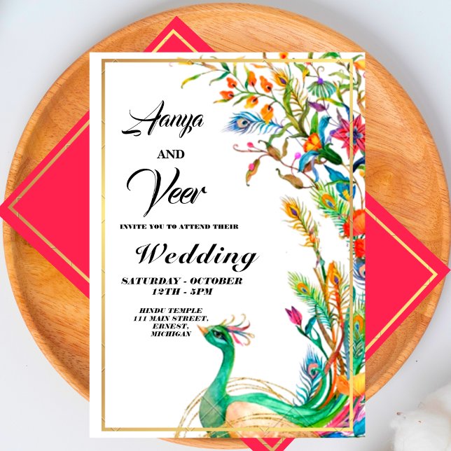 Indian Hindu Peacock Wedding Invitation (Creator Uploaded)