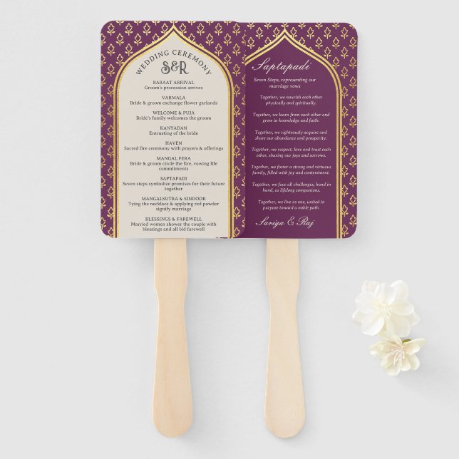 Indian Hindu Saptapadi Wedding Program Fan (Front and Back)