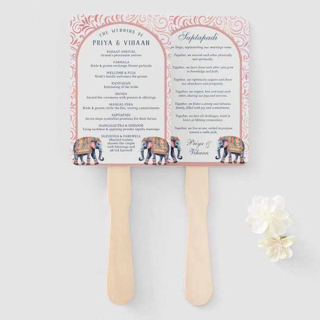 Indian Hindu Saptapadi Wedding Program Fan (Front and Back)