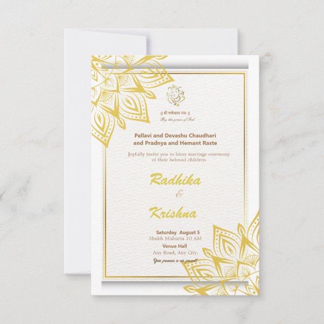 Indian Hindu simple wedding Invitation (Front)