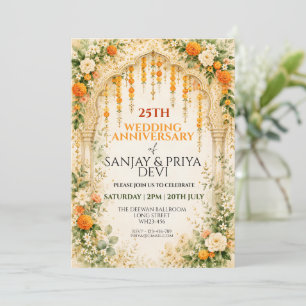 Indian Hindu Wedding Anniversary Lotus Orange Invitation