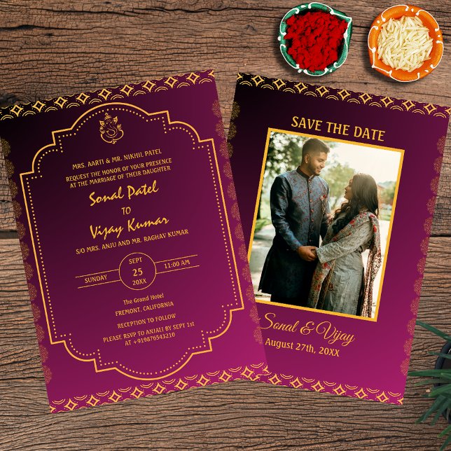 Indian Hindu Wedding Custom Photo Ganesha Logo Invitation (Creator Uploaded)