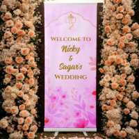 Indian Hindu Wedding Floral Welcome Sign Banner