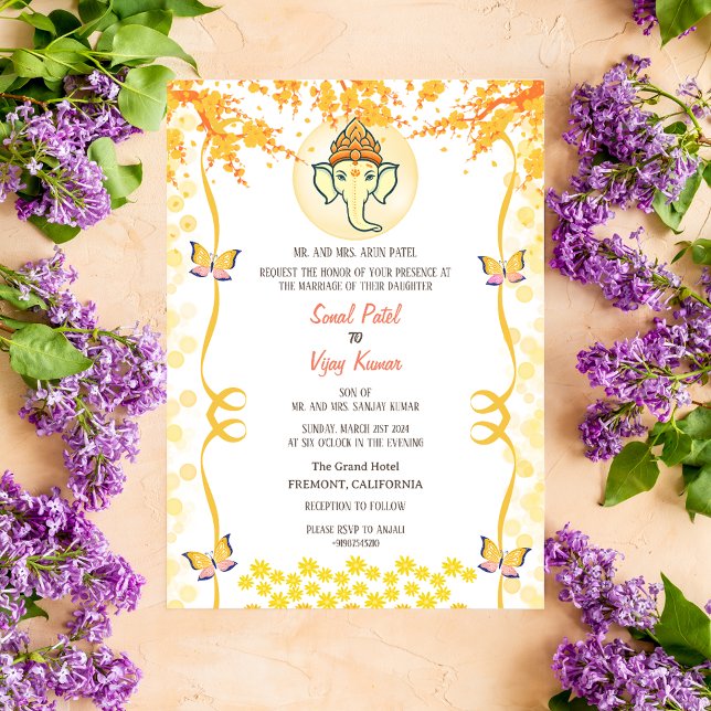 Indian Hindu Wedding Ganesha Butterfly Invitation (Creator Uploaded)