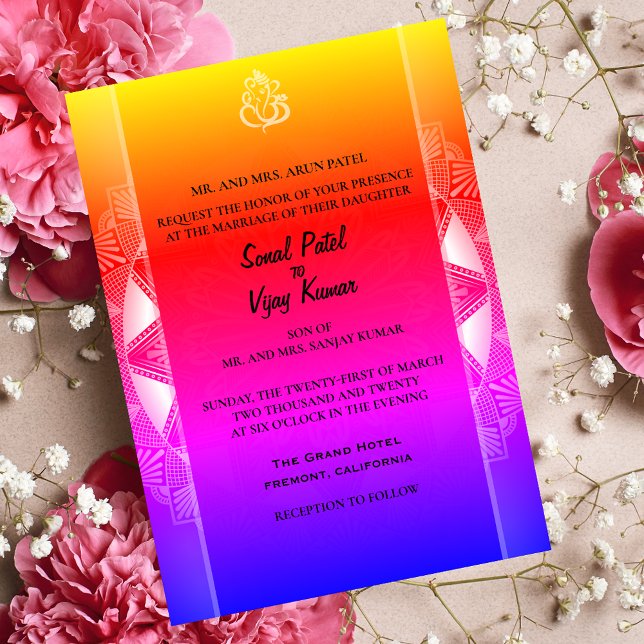 Indian Hindu Wedding Ganesha & Chakra Rainbow Invitation (Creator Uploaded)