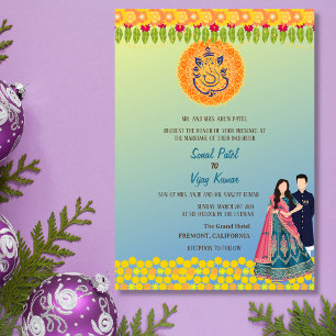 Indian Hindu Wedding Ganesha Floral Invitation