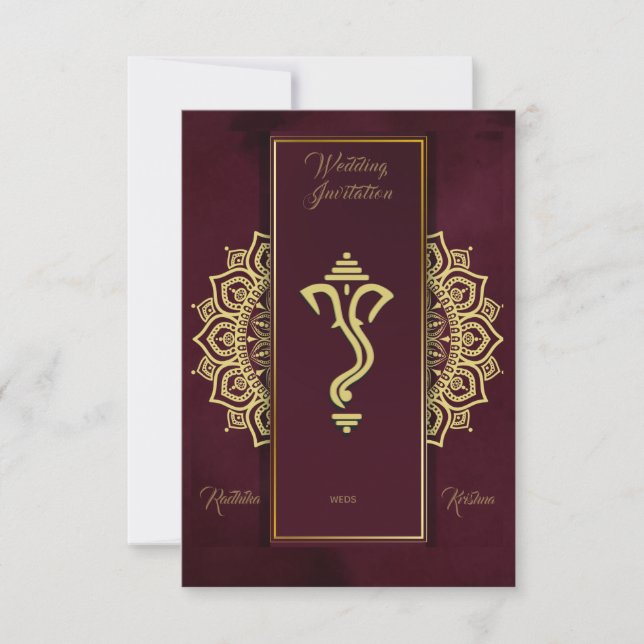 Indian hindu wedding Ganesha invitation (Front)