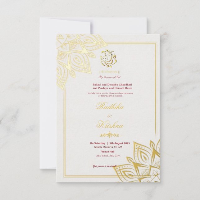 Indian hindu wedding Ganesha invitation (Front)
