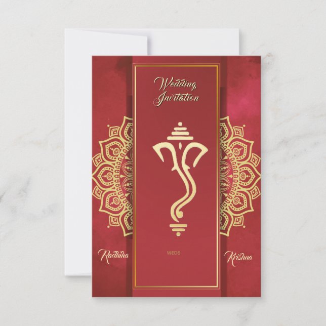Indian hindu wedding Ganesha invitation (Front)