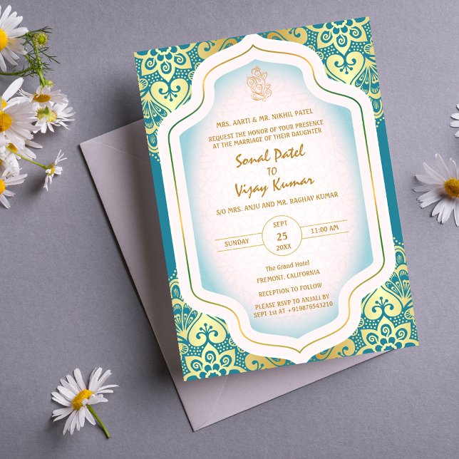 Indian Hindu Wedding Ganesha Logo Golden Elements Invitation (Creator Uploaded)