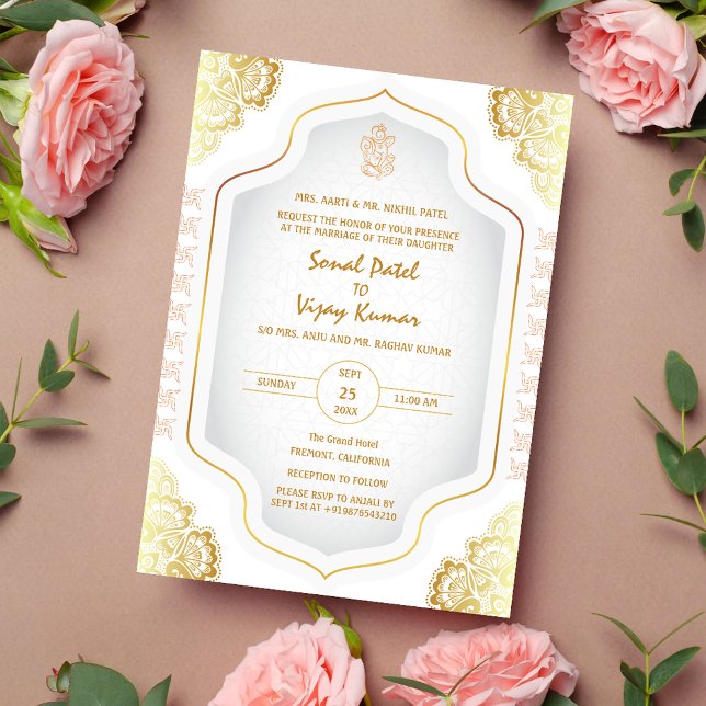 Indian Hindu Wedding Ganesha Logo Golden Elements Invitation (Creator Uploaded)